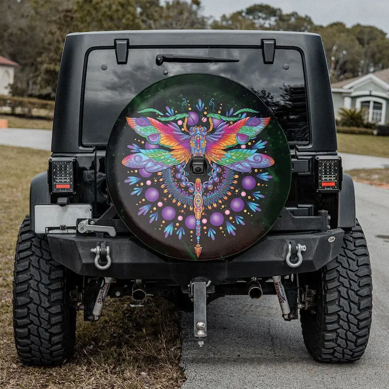 Colorful Psychedelic Dragonfly Spare Tire Cover, Magical Dragonfly, Gift For Truck Lover, Dragonfly Lovers, Car Accessory, Perso