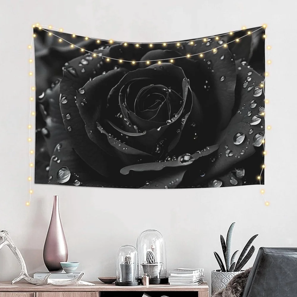 Elegant Black Rose Tapestry: Sophisticated, Timeless, and Uniquely Stylish Wall Art for a Classic Decor Statement