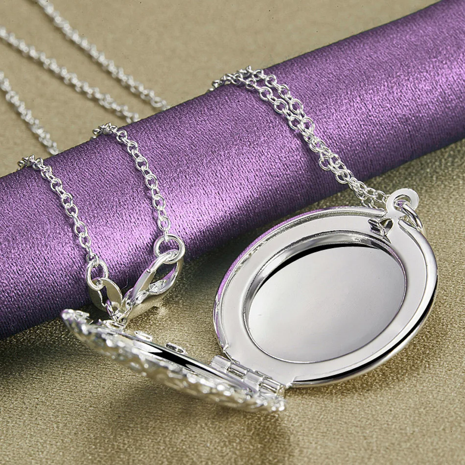 CHSHINE 925 Sterling Silver Round/Heart Photo Frame 16/18/20/22/24/26/28/30 Inch Pendant Necklace Fashion Charm Jewelry Set