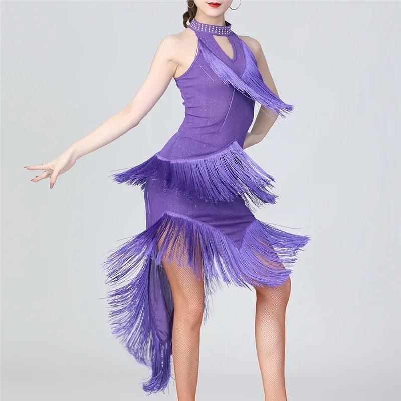 Women Salsa Latin Dance Dress Sequin Tassel Fringe Flapper Dress 1920s Gatsby Cocktail Dress Tango Ballroom Dancing Costume