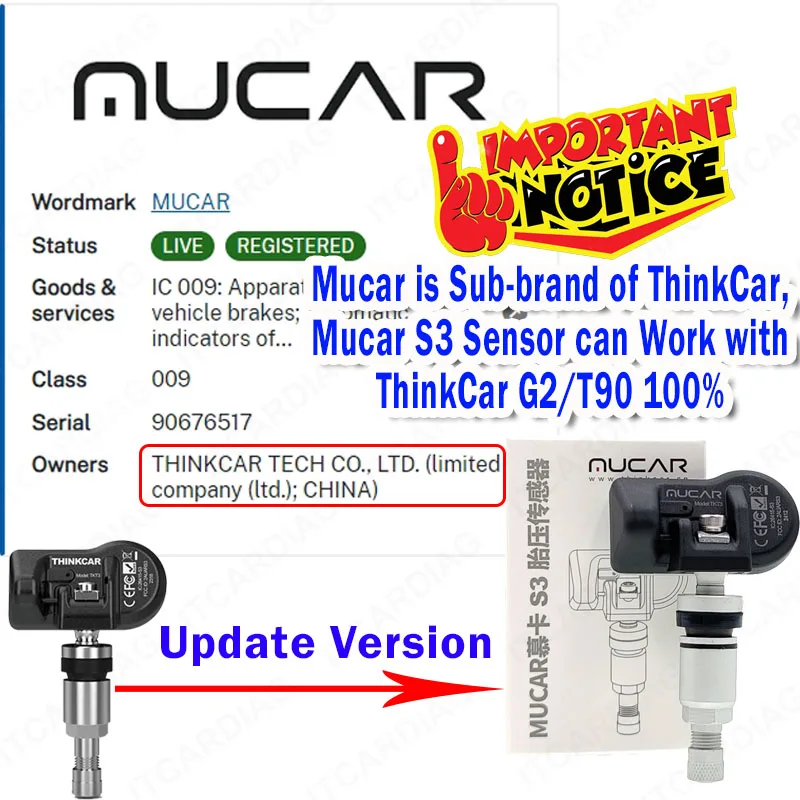 Mucar S3 2in1 Sensor TPMS Universal 315MHz 433MHz Automotive Mechanical Workshop Tools TPMS Programm Update Thinkcar S3 S2