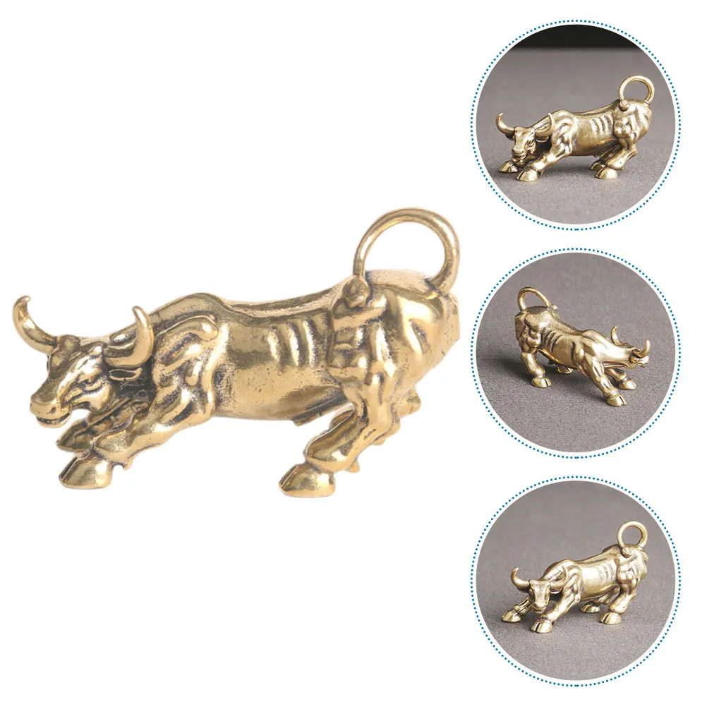 

2pcs Vintage Brass Mini Bull Statue Handcrafted Feng Shui Wear-Resistant Fortune Ornament For Office Desk Decor Animal