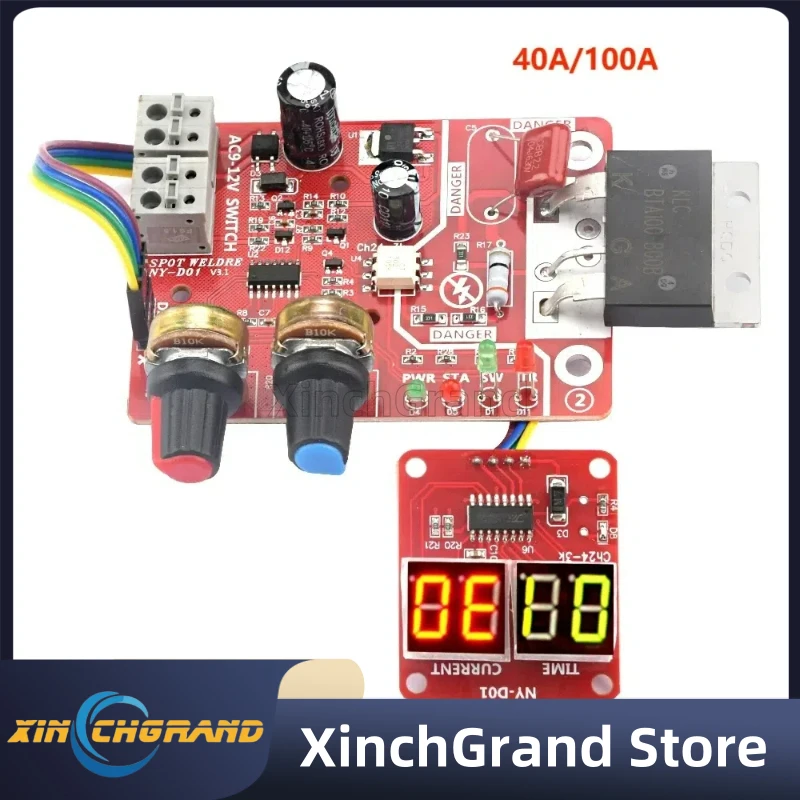 DIY NY-D01 Control Board 40A/100A Spot Welding Machine Control Board Welder Panel Adjust Time Current Digital Display