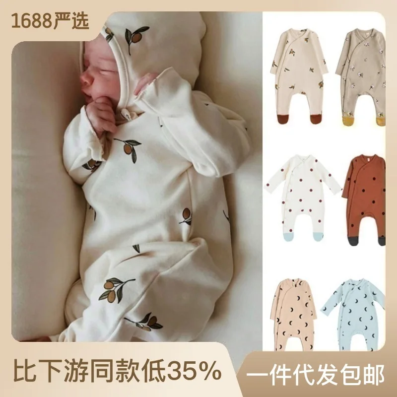 

Jenny&Dave 2023 Spring and Autumn New Baby Cotton Feet Pajamas INS European and American Baby Long Sleeve Bodysuit New Birth Ha