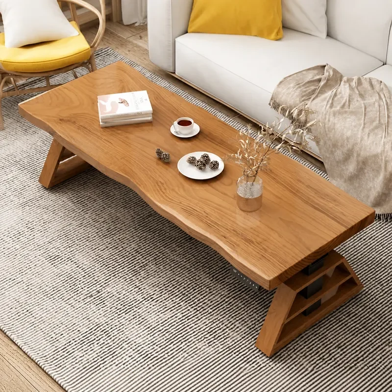 Nordic Solid Wood Electric Height Adjustable Dining Table Large Log Top Dual Purpose Tea Table for Living Room Small