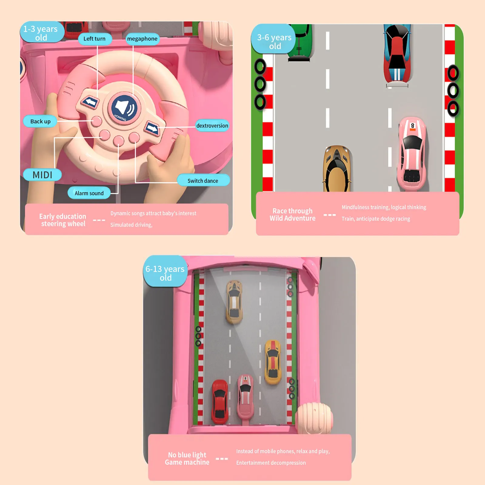 Jogo de condução simulador de corrida para meninos e meninas, Brinquedo educativo interativo, Carro elétrico, Brinquedos com música, Pai, Criança,