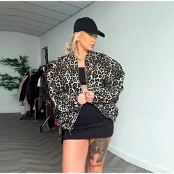 Fashion Leopard Zipper Pocket Jacket Women 2024 Autumn Winter Retro Fashion Warm Outerwear Female Autumn Commute Street Coat