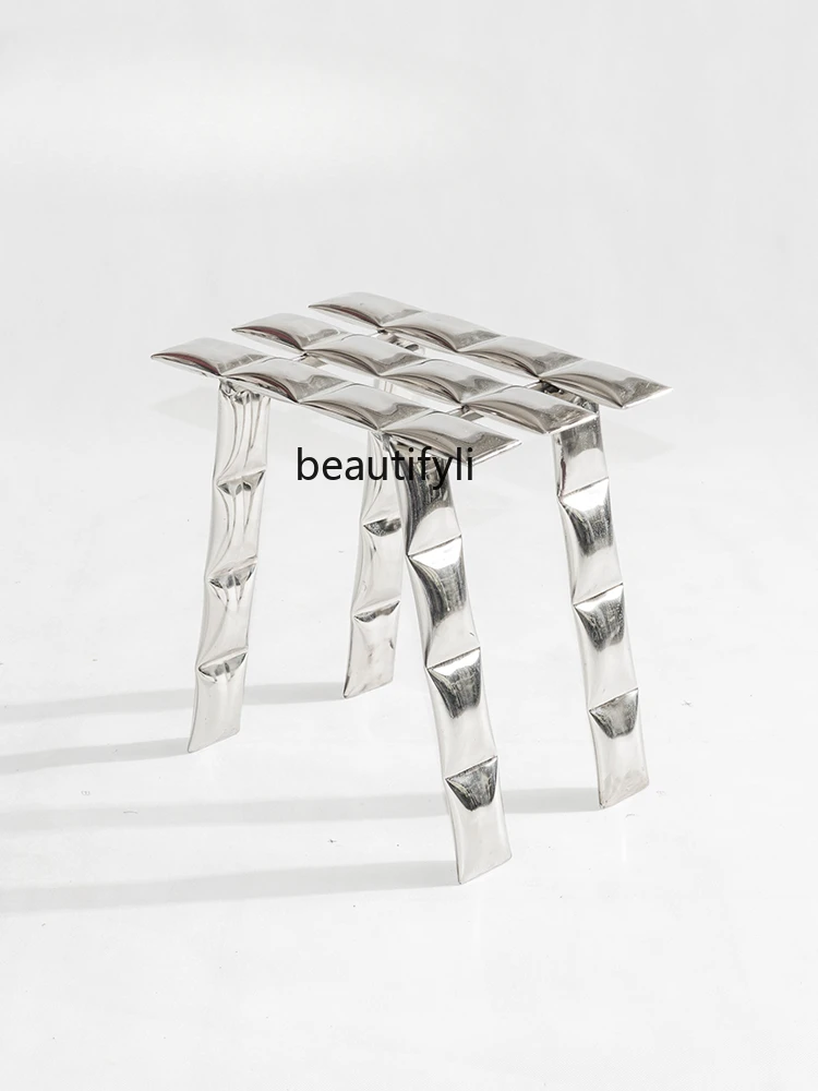 Modern Designer Model Stainless Steel Low Stool Light Luxury High-Grade Italian Minimalist Living Room Stool Home