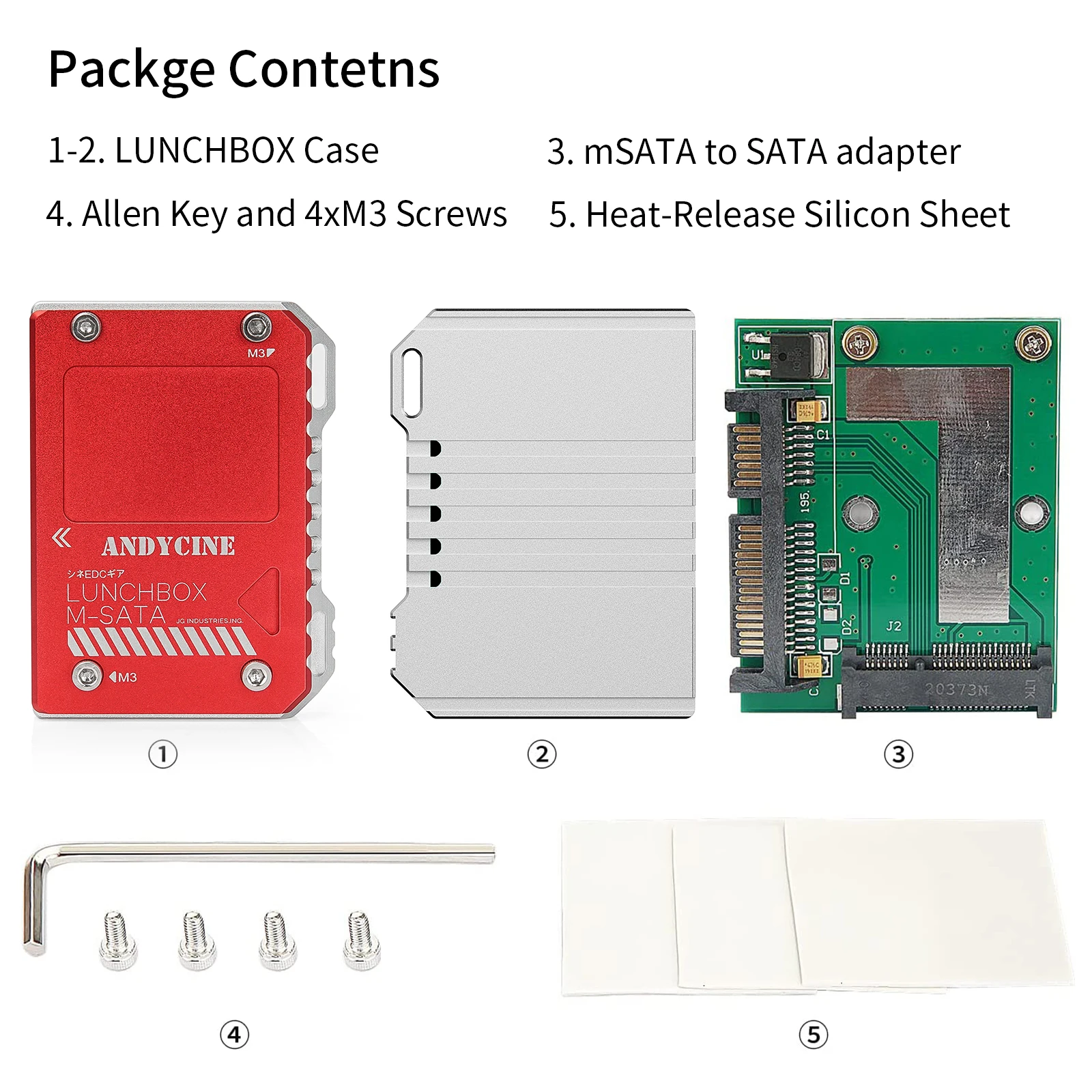 Andycine Lunchbox Heat Dissipation Hard Disk Enclosure Box mSATS to SATA Aluminum Alloy for Atomos Ninja V SSD Case
