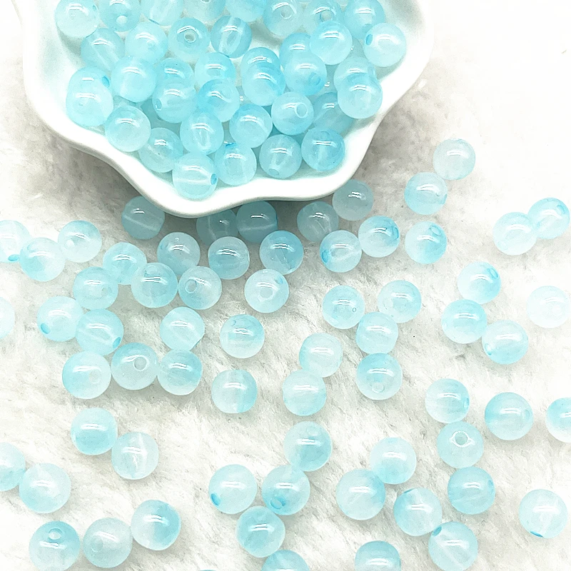 50pcs 8mm Double Color Jelly Result Round Acrylic Beads Loose Spacer Beads Pattern for Jewelry Making DIY Bracelet Necklace