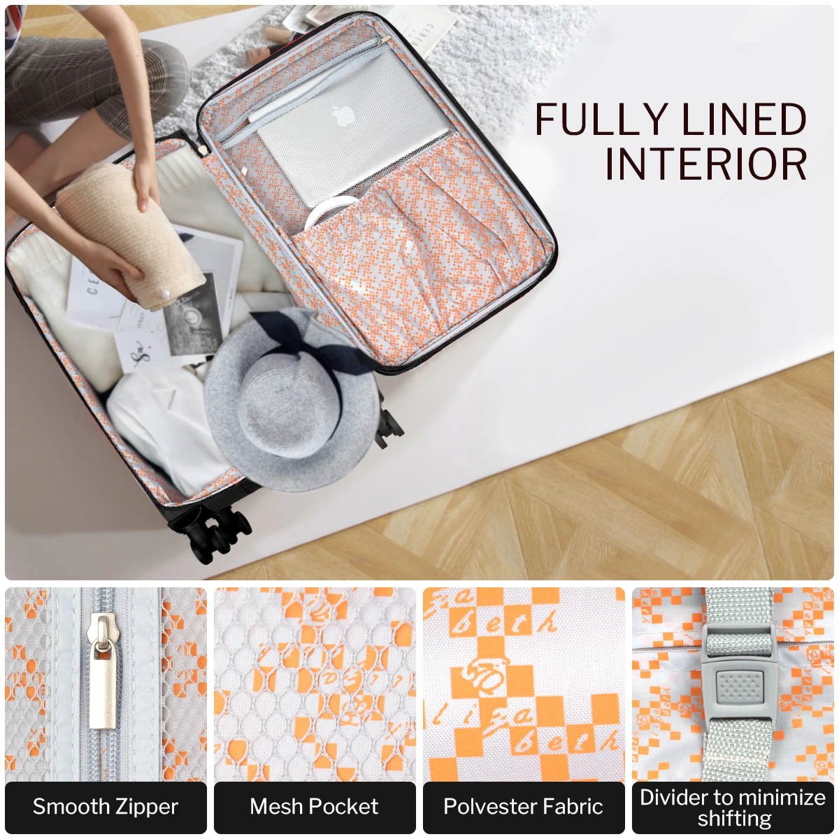 Expandable Soft Shell Spinner Luggage 3 Piece Softside Luggage Set with Front Opening Lightweight Durable Suitcase TSA Lock