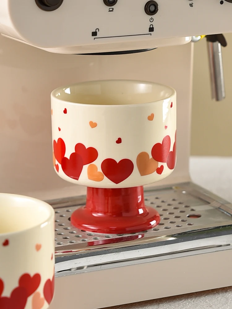 

Red Heart aped Cerc Ice Cr Cup with Handle Commercial Use Coffee Cup for Couples Girls Special Sweet Dert Sundae Cup