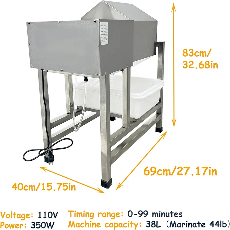 전기 고기 텀블러 마리네이터 38L 상업용 식품 진공 펌프 야채 스테인리스 스틸 고기 양념기 (육포, 소시지용)