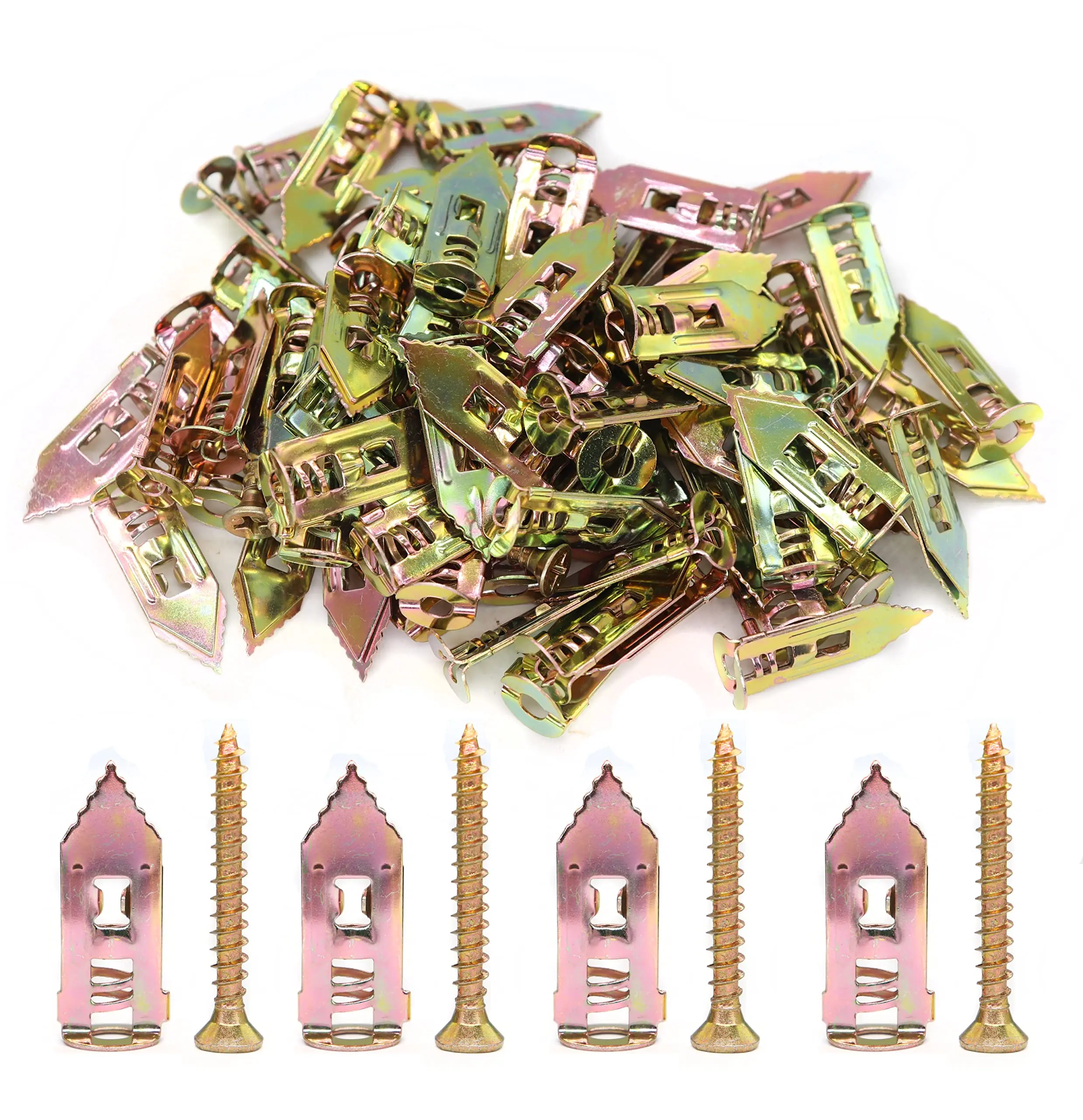 60 Sets of Galvanized Yellow Self Drilling Drywall Anchors, No Drilling or Wall Drilling Required 160 Anchors + 60 Screws