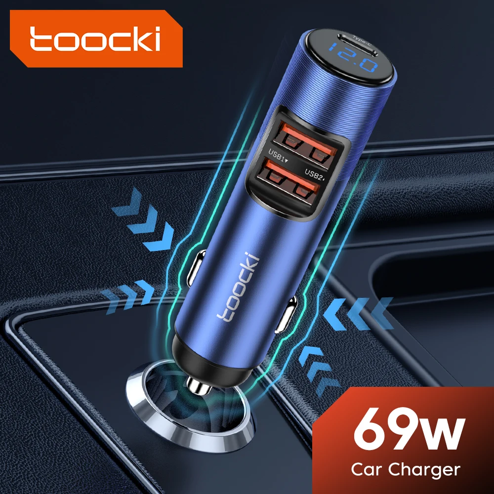 

Toocki 69W LED Display USB Car Charger 3 Ports USB C QC 3.0 Fast Charging Car Phone Charger For iPhone 13 12 Xiaomi Samsung S21