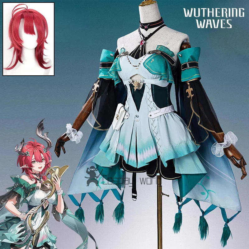 Wuthering Waves Ciaccona disfraz de Cosplay peluca vestido falda sombreros gargantilla accesorios conjunto completo para mujeres niñas Rinascita fiesta de Carnaval