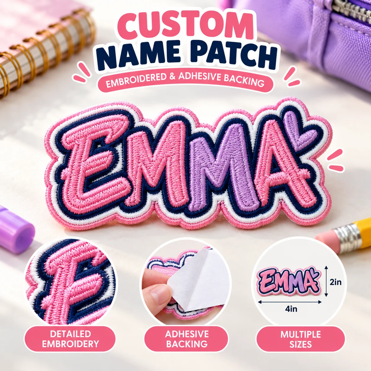 Custom Embroidered Name Patch Personalized Adhesive Patch 4x1 5x1.5 6x2in Custom Text Badge for Wedding Graduation Gift Keepsake