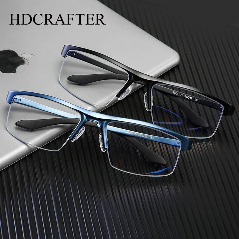 

HDCRAFTER DESIGN Mens TR90 Alloy Optical Glasses Frame Semi Rimless Male Eye Myopia Prescription Eyeglasses Computer Eyewear