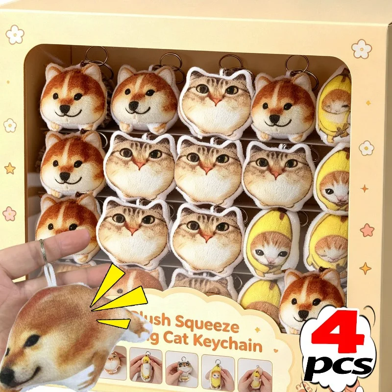 1/4Pcs Plush Cartoon Squeeze Cat Voice Keychain Pendant Portable Cartoon Bag Pendant Gift for Adults Student Voice Doll Hangings