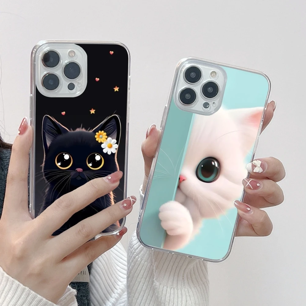 Cute Puppy Cat Fashion Mobile Cell Phone Case for iPhone 16 15 14 13 12 11 X XR XS 8 Pro Max Plus Mini Clear Transparent Cover