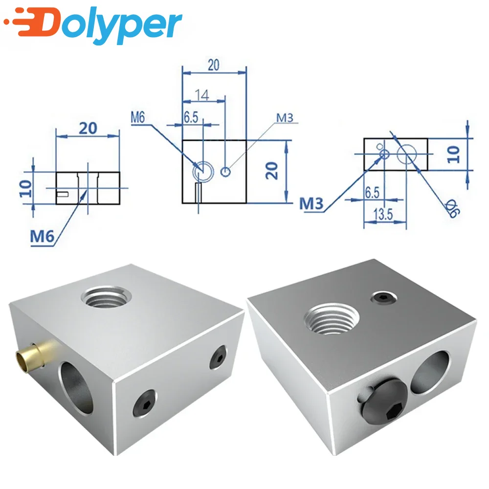 3D Printer MK7 MK8 Heated Block Aluminium Heating Heater Block 20*20*10mm For Reprap Makerbot Print Head Hotend 3D Printer Parts