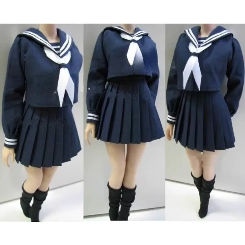 

1/6 Scale Long Sleeve Sailor Uniform Blue Student Uniform Clothes Model for12-inch Action Figures Phicen Body Ornaments
