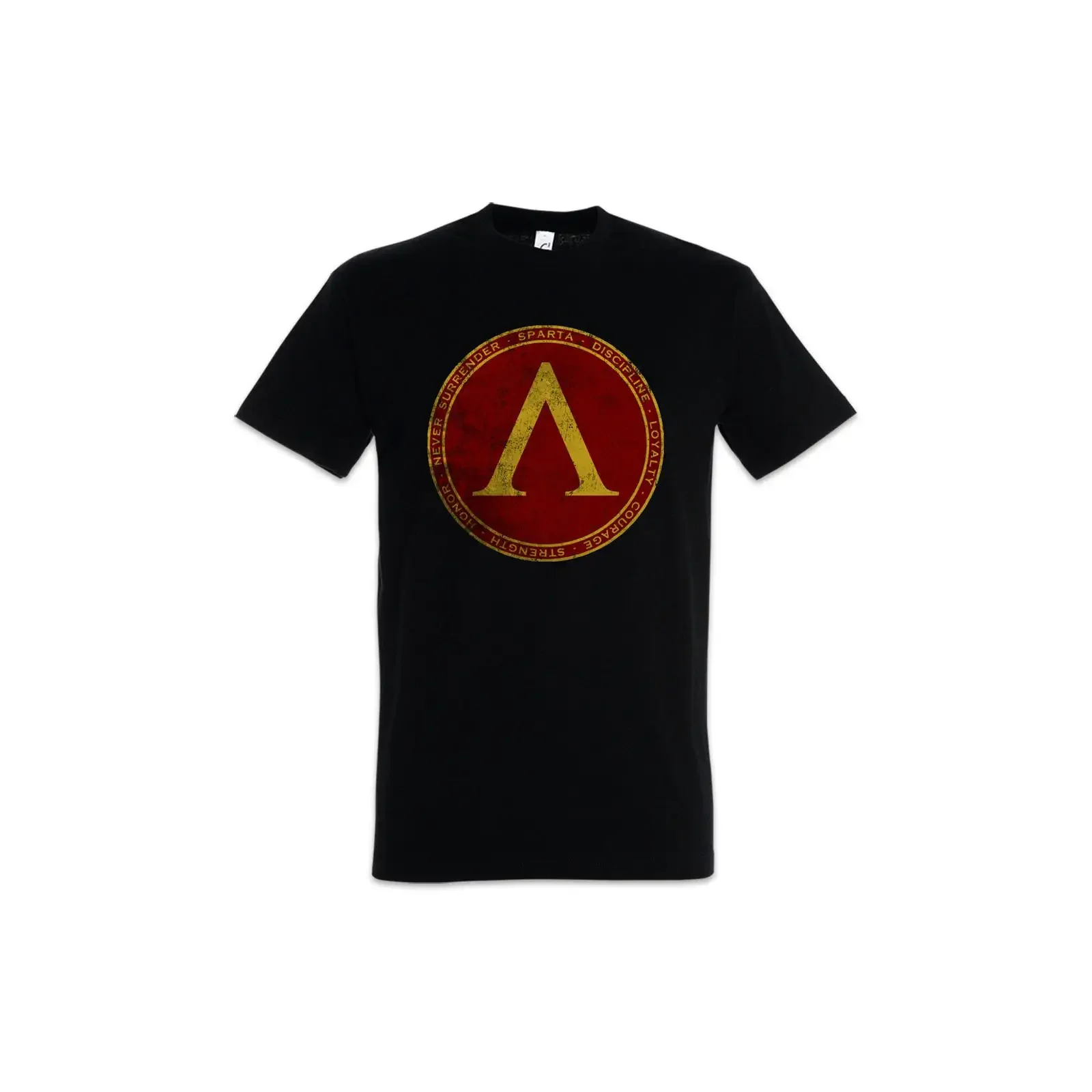 T-shirt Spartan 300 Leonidas pour hommes, logo Lambda vintage, Never Surrender, discipline, honneur, force, courage, vintage, lavé