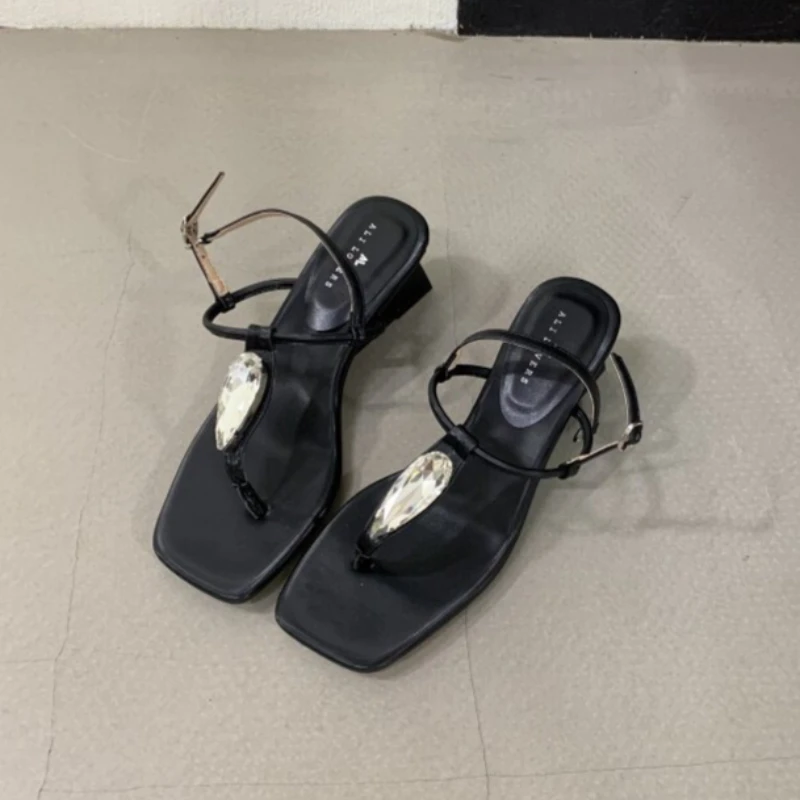 2026 New French Retro Wedge Flip-Flops Elegant Square Toe Open-Toe High Heels Fashionable Fairy-Style Vacation Beach Sandals view 6