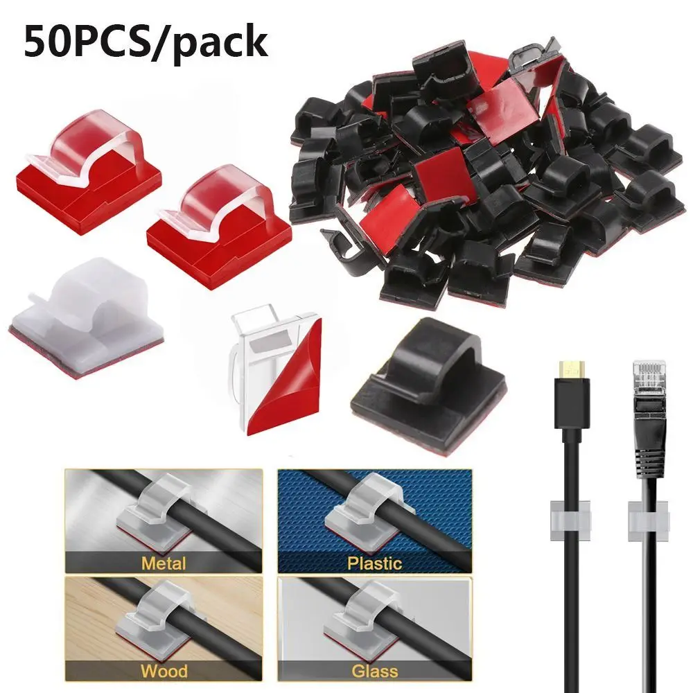 50pcs Firm Sticky Organizer Fastener Buckle Line Cable Clip Wire Management Cable Clamp Fixer Holder