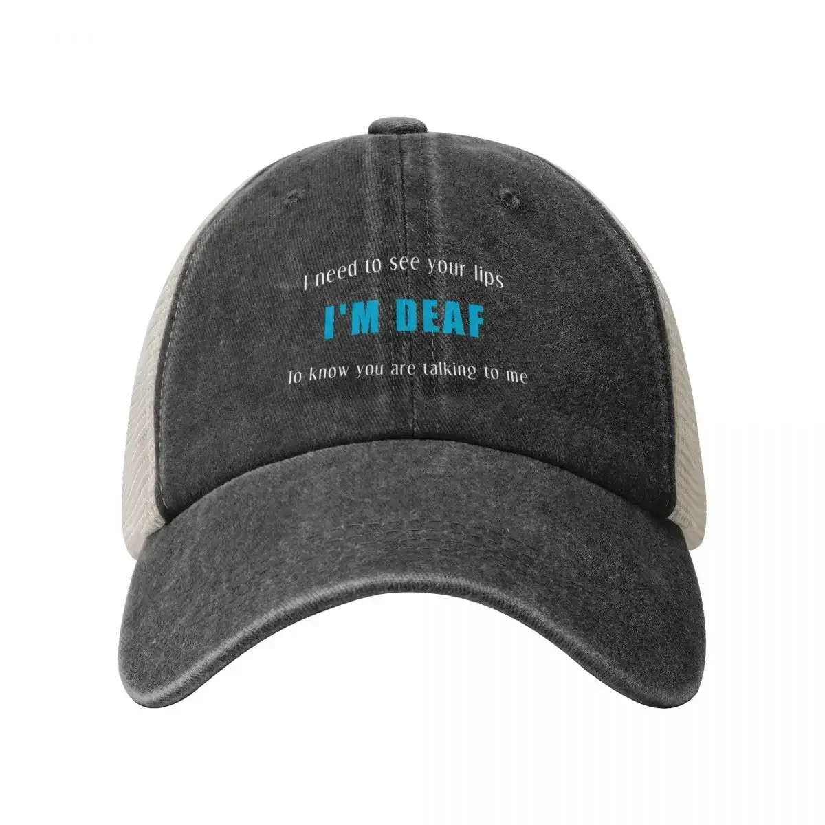 Deaf Awareness - I'm Deaf i need to see your lips to hear you Teal Cowboy Mesh Baseball Cap |-F-| Beach Bag Designer Man Women's image 2