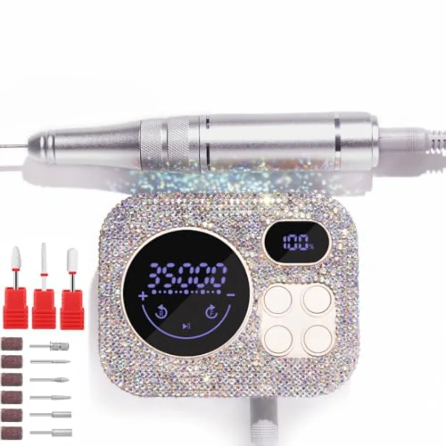 

Professional Rechargeable Nail Drill 35000 RPM Diamond Glitter Electric Nail File for Shaping Removing Polishing Gel Nails Port