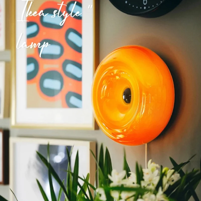 Creative  Bedroom Bedside Wall Light Retro Donut Wall Lamp For Living Room  Study Atmosphere Table Lamp Orange White Wall Lamp