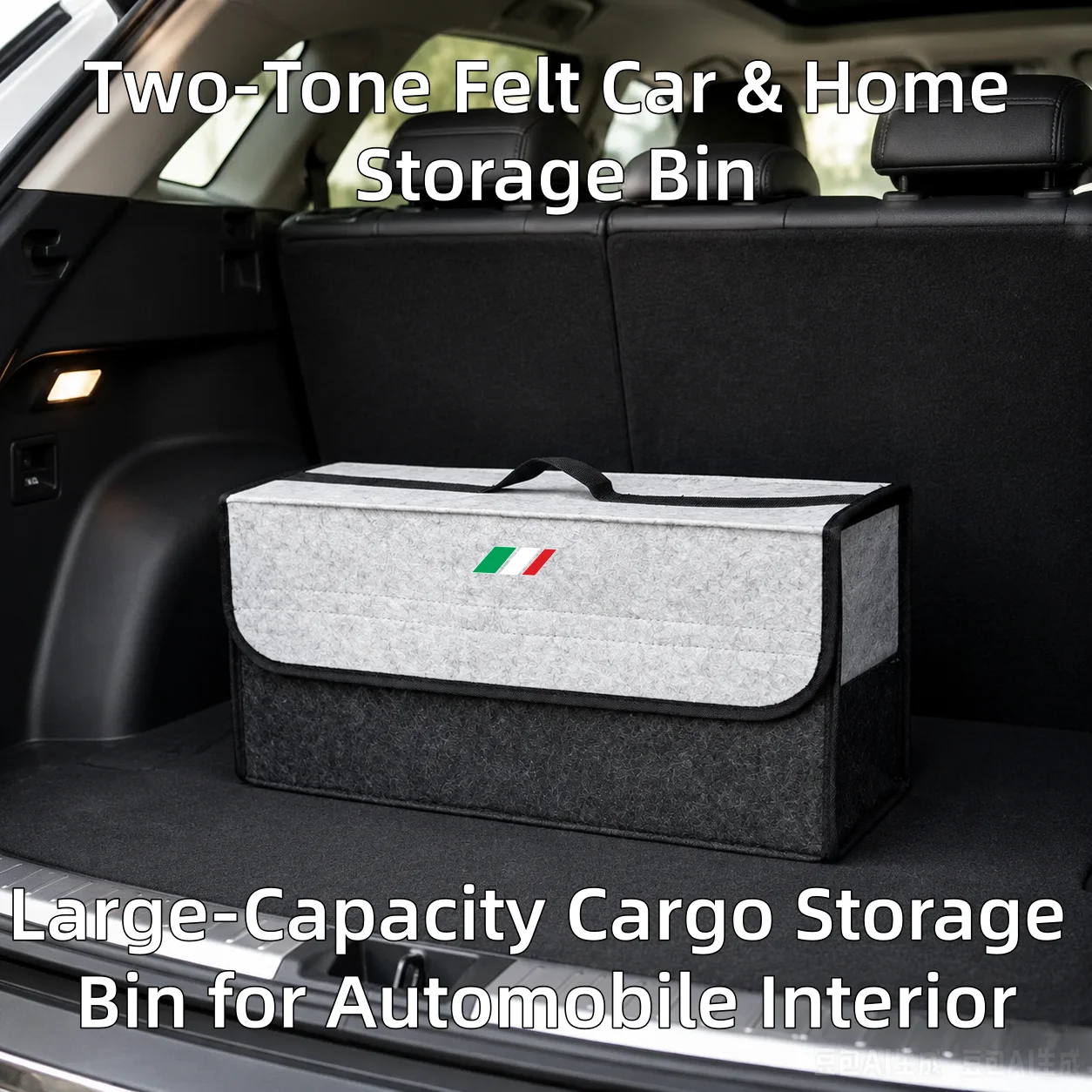 Italienische Dreifarben-Filz-Auto-Aufbewahrungsbox 50×17×24cm, Faltbare Kofferraum-Aufbewahrungsbox mit Deckel, Tragbarer Haushalts-Organizer für Kleinkram – Detail 7
