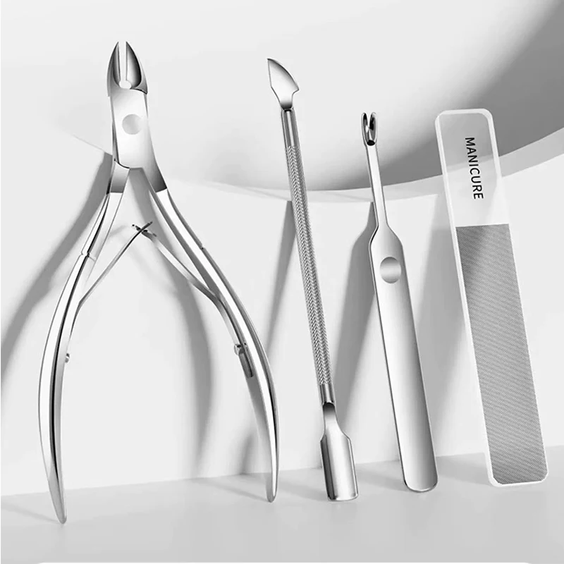 Complete Cuticle Care Set, Professional Nippers, Nail Pusher & Clippers, Portable Leather Case Manicure Kit, Home Use