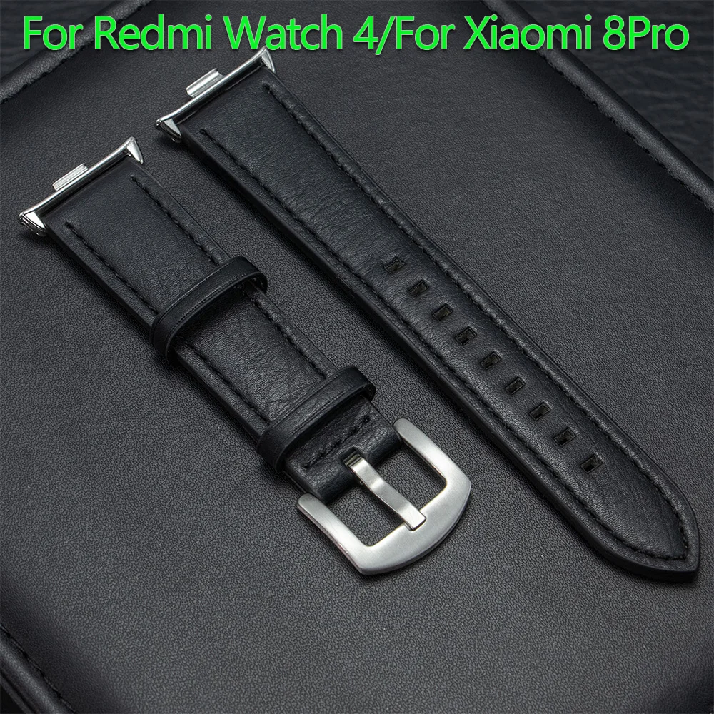 PU Leather Band for Mi Band 8 Pro Strap Replacement Wristband Correas Metal Connector for Redmi Watch 4 Bracelet WatchBand