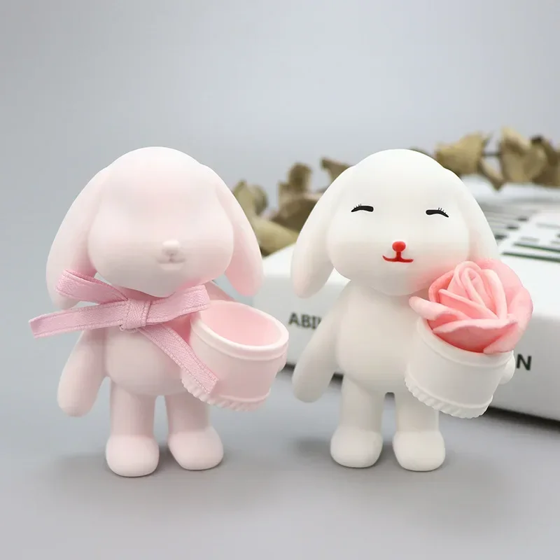 Rabbit Silicone Candle Mold Easter Animal Cute Rabbit Aromatherapy Plaster Soap Resin Mould 3D Crafts Casting Tool