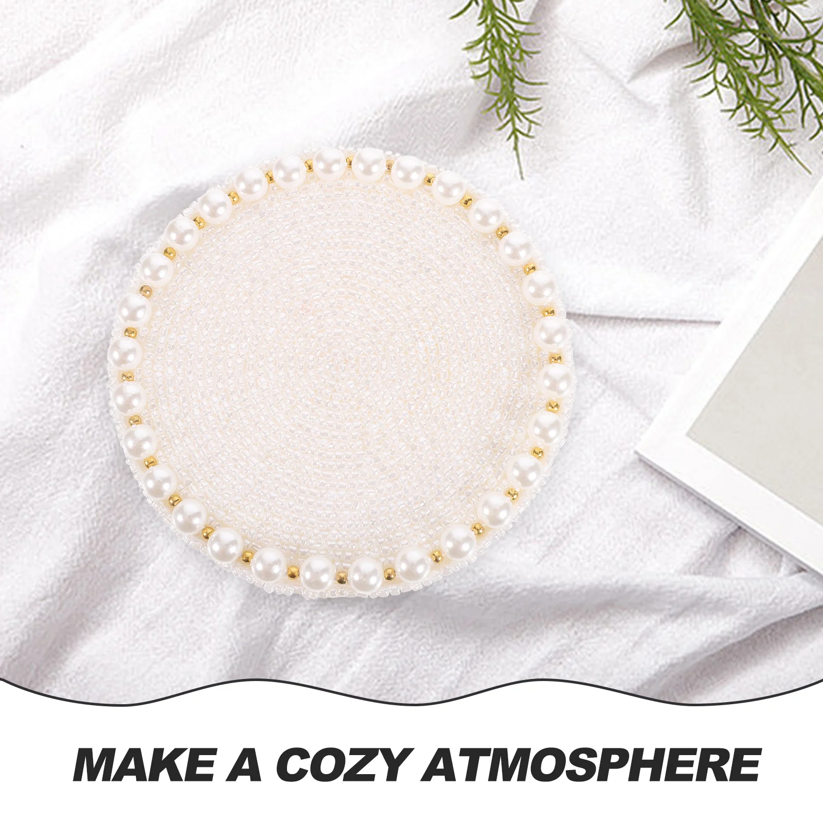 

Beaded Coaster H made White Pearl Cup Mat Tableware Placemat Heat Insulation Nonslip Kitchen Decor Drink Coasters