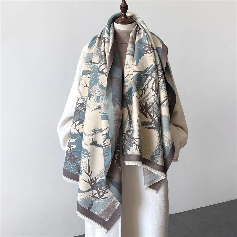 

Autumn Winter Scarf Women Pashmina Shawls and Wraps Cashmere Blanket Warm Thick Stoles for Lady Outdoor Bufanda 2024 New Print