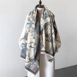 Autumn Winter Scarf Women Pashmina Shawls and Wraps Cashmere Blanket Warm Thick Stoles for Lady Outdoor Bufanda 2024 New Print