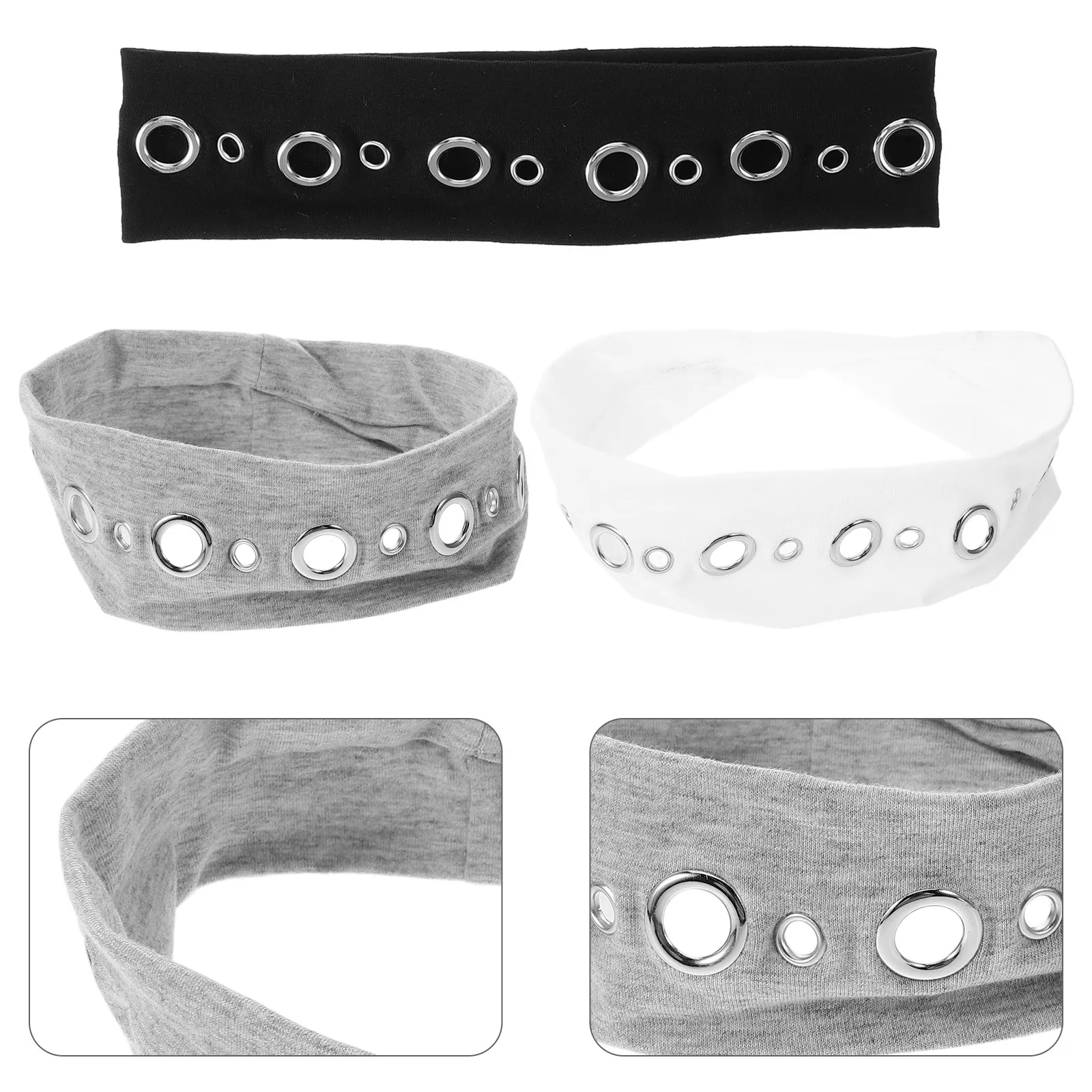 

3pcs Punk Hair Band Hollow Out Eyelets Grommet Headband For Women Men Festival Party Accessory Wide Elastic Hair Accessories