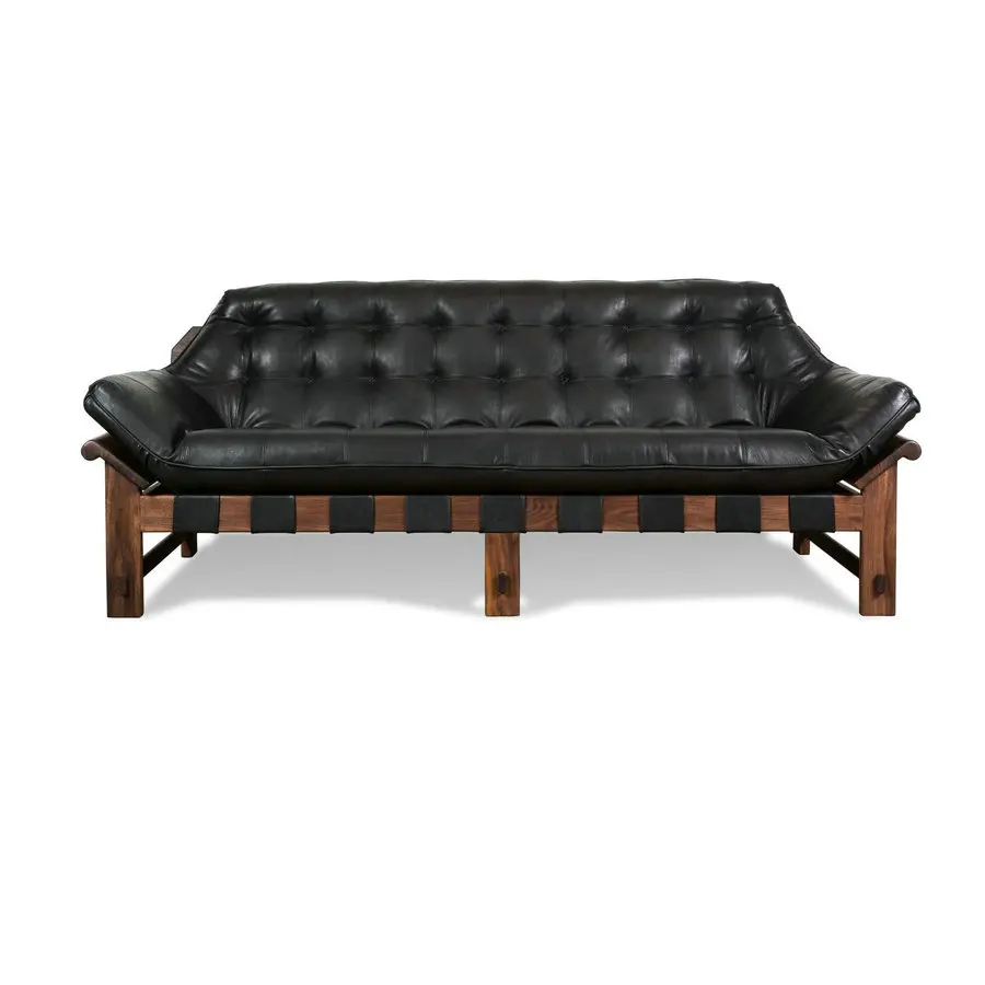 ♢X Modern Luxury  Loveseats Pure Black Full Grain Genuine Leather Sofa Set Living Room Furniture Small Wood Couch for Home&