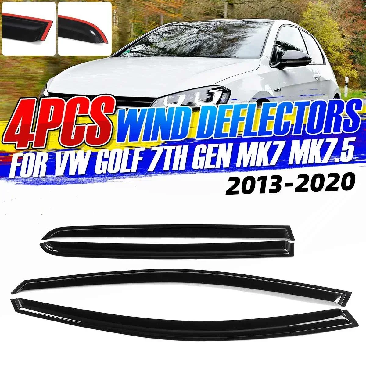 

4PCS Car Window Wind Tinted Window Visors Sun Rain Guard Vent Deflectors For VW For Golf 7th Gen MK7 MK7.5 2013-2020 Body Kit