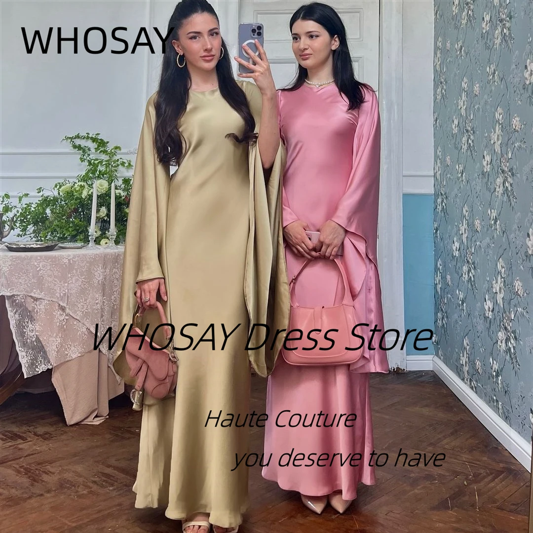 

WHOSAY Robe Des Marrige O-Neck Long Sleeves Prom Dresses Saudi Women Wear Ankle Length Special Banquet Evening Gowns