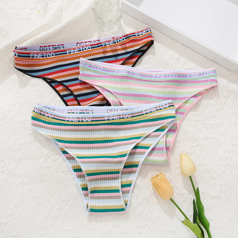 Seamless Cotton Briefs Color Stripe Women Panties Sexy Underwear Panty Low Waist Female Underpants Intimates Women Lingerie S-XL