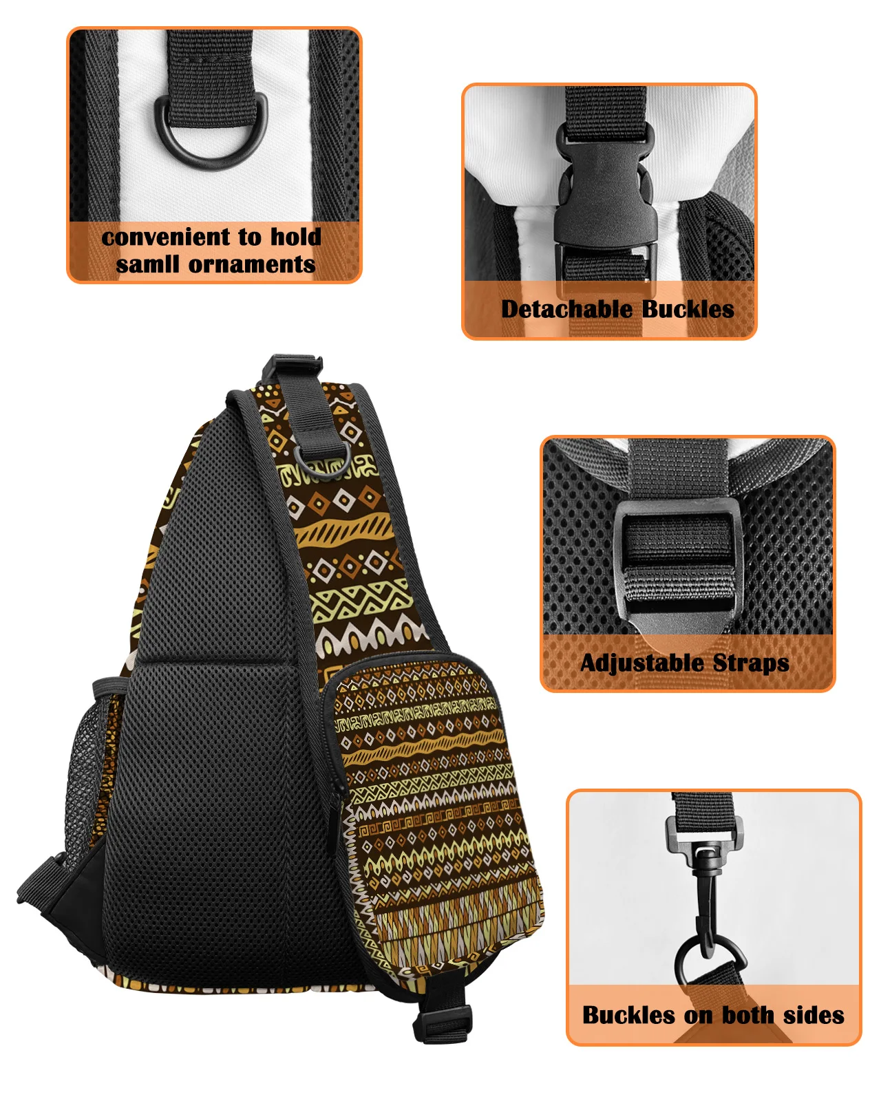 African Tribal Pattern Chest Bag for Men Casual Sports Shoulder Bag Women's Travel Waterproof Messenger Bag