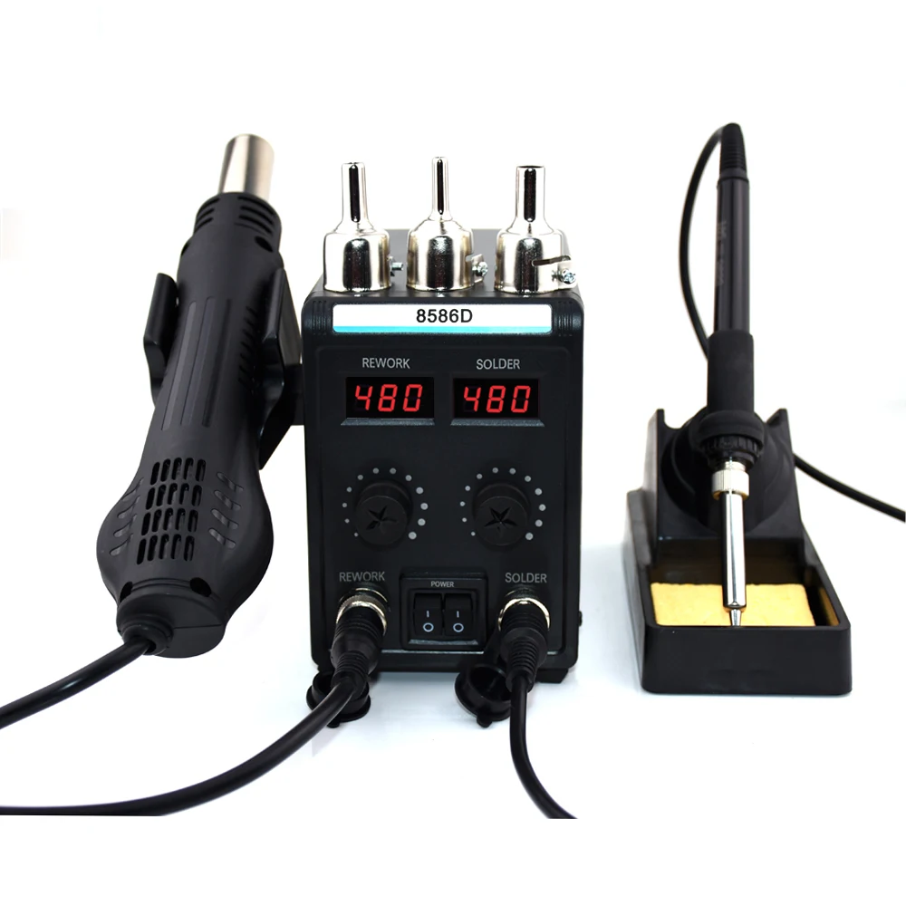 8586D Soldering Station 750W Double Digital Display Electric Soldering Iron Hot Air Heat Gun Upgraded 8586