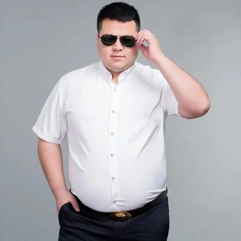 Camisa de manga curta grande masculina, camisa básica de sarjada sólida, vestido branco casual, plus size, 7XL, 8XL, 10XL, 11XL, moda verão