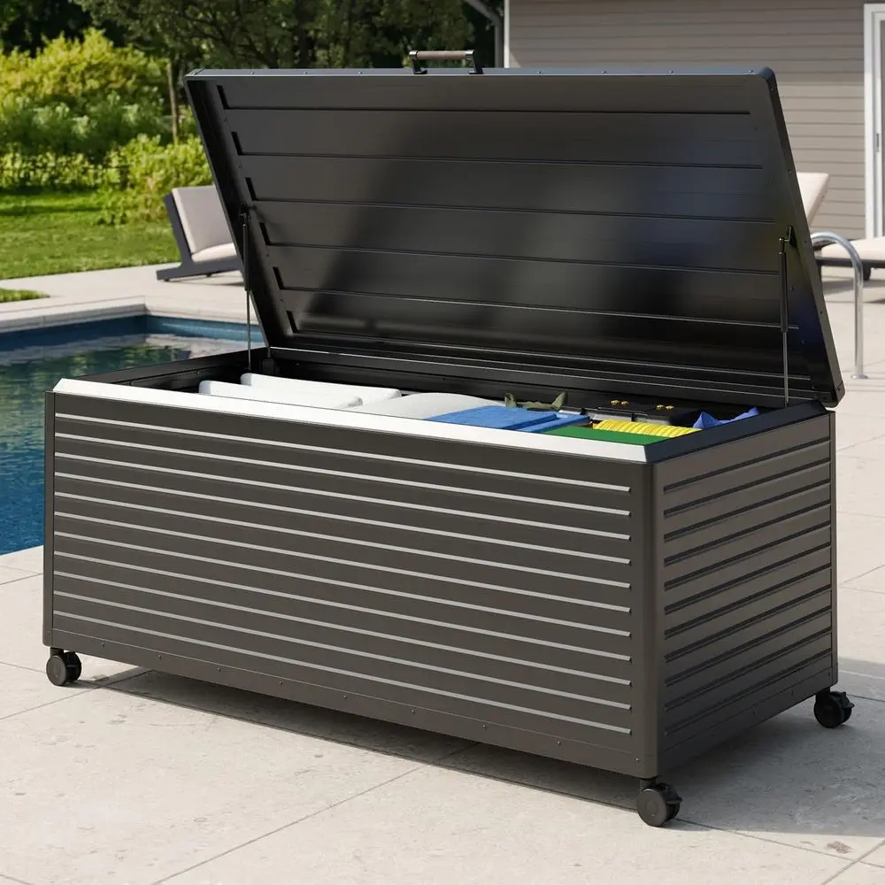 

281 Gallon Waterproof Outdoor Storage Box with Wheels and Secure Lid for Patio Cushions, Garden Tools, Pool Accessories, and Cha
