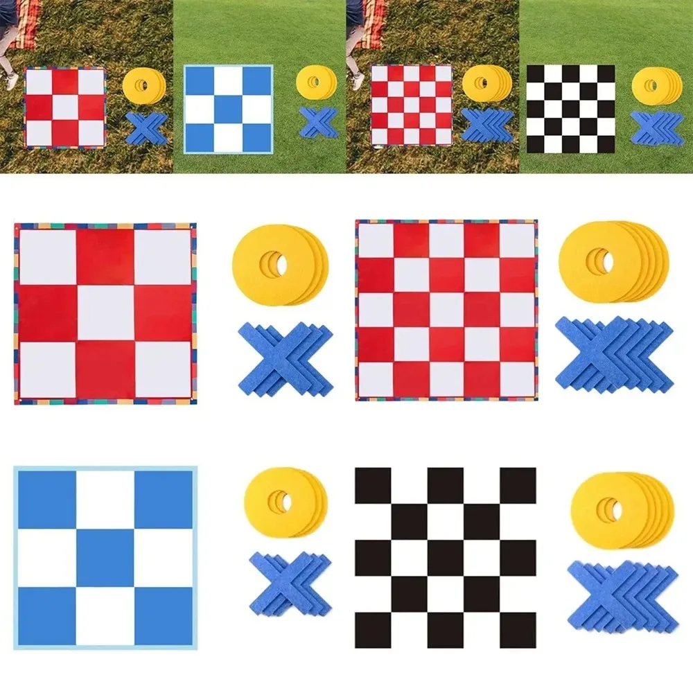 Riesiges Tic Tac Toe Spielmatte-Set, Jumbo-Schachbrett mit Filz-X-O-Markern für Team-Aktivitäten im Garten, Park oder für Partys