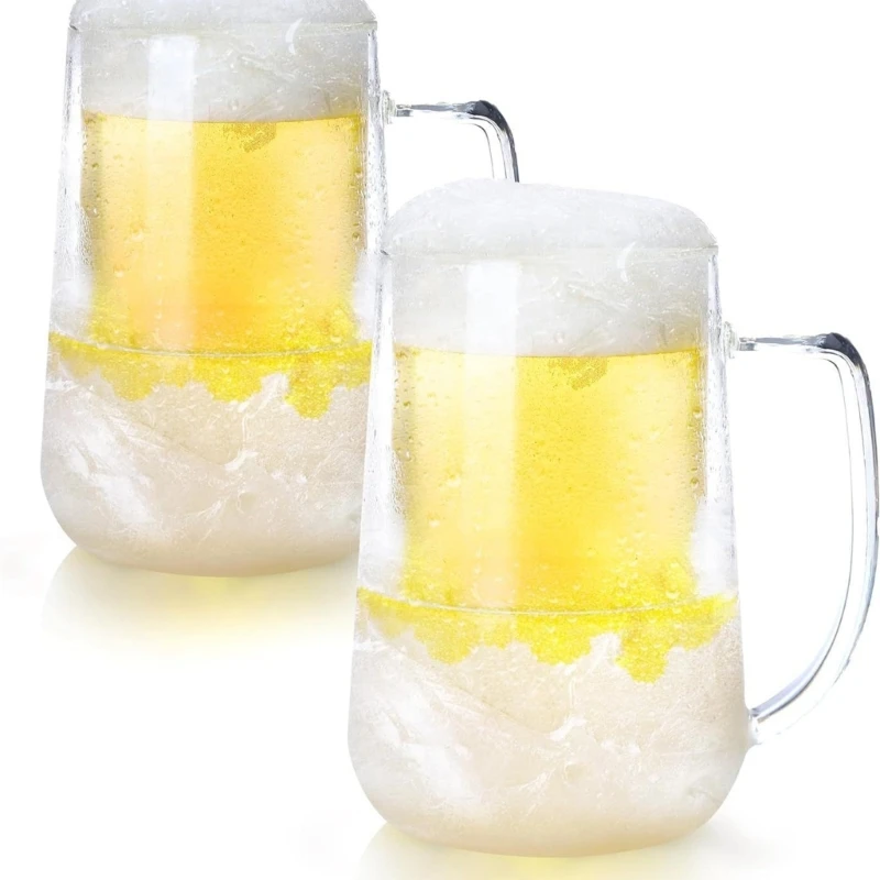 Freezable Double Wall Beer Mug Functional Clear Insulated Double Wall Insulated Plastic Cup For Frosty Beverages